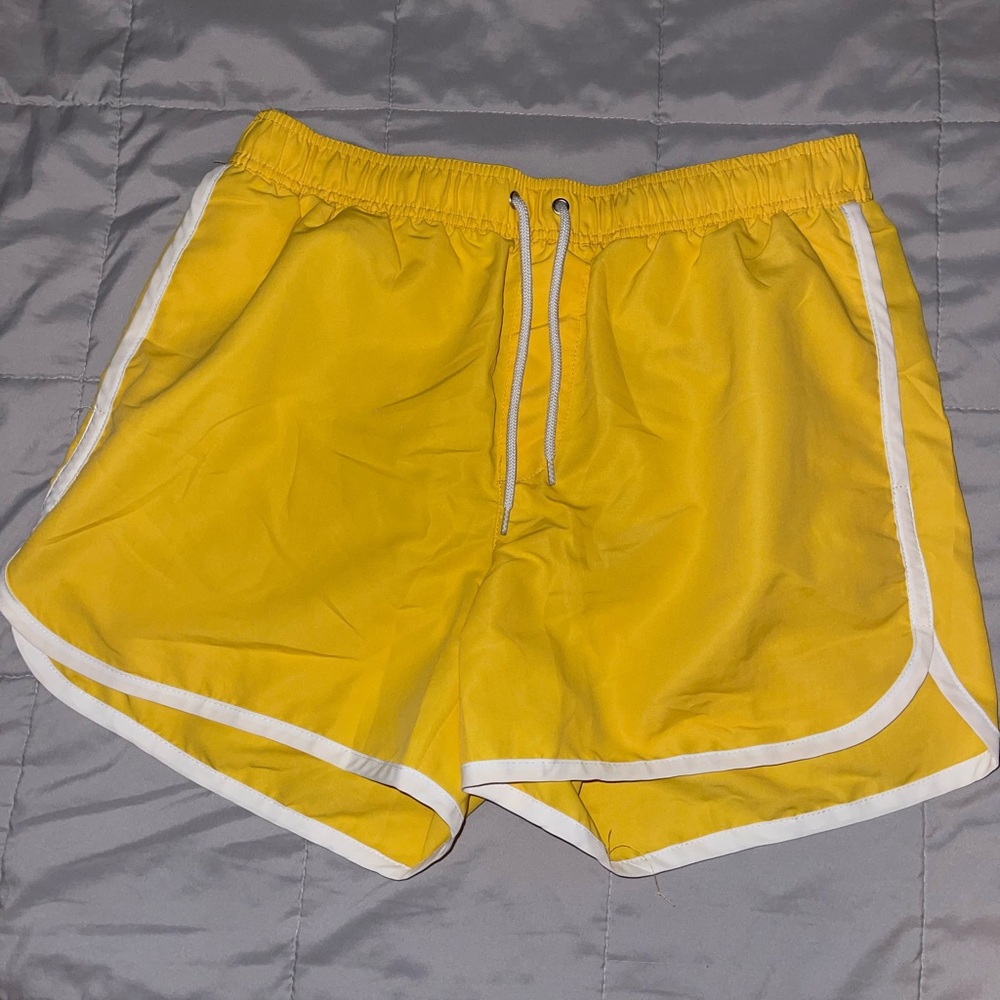 Yellow Swim Trunks with White Trim